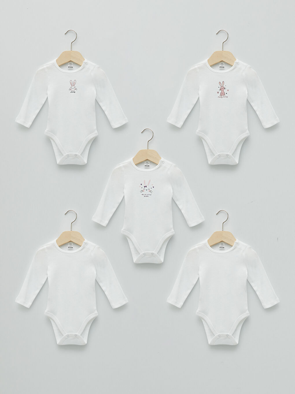 Crew Neck Long Sleeve Cotton Baby Girl Snap Snap Body 5 Pack