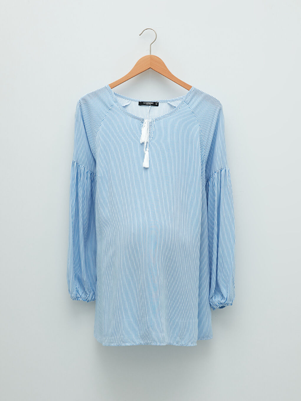 Mavi Bağlamalı Yaka Çizgili Uzun Kollu Viskon Hamile Bluz-4