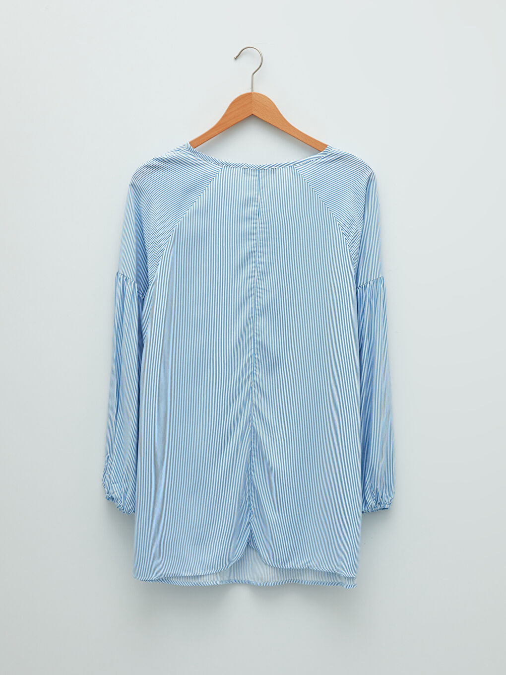 Mavi Bağlamalı Yaka Çizgili Uzun Kollu Viskon Hamile Bluz-5