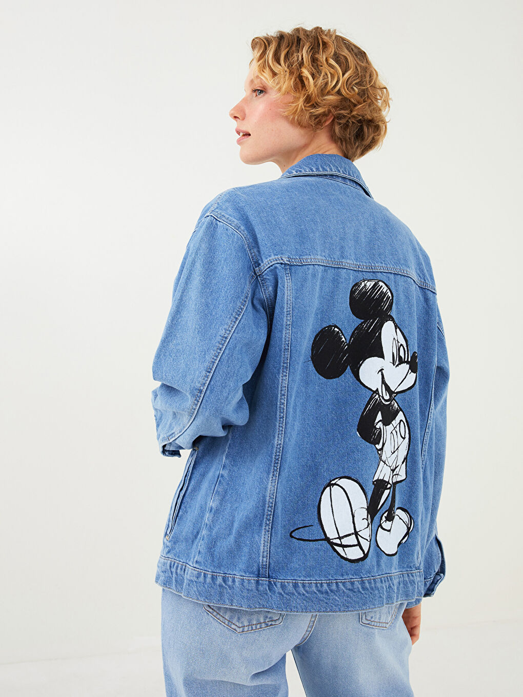 LC Waikiki Shirt Collar Mickey Mouse Printed Long Sleeve Women's Rodeo Jean Jacket -W1BL44Z8-311