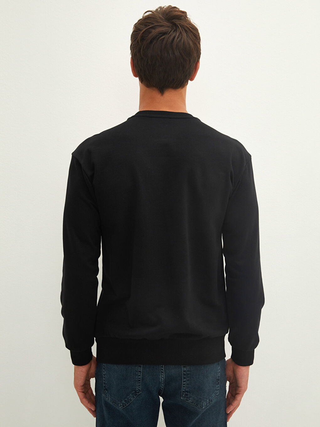 Ерлерге арналған ұзын жең дөңгелек жағалы принтті свитшот-4