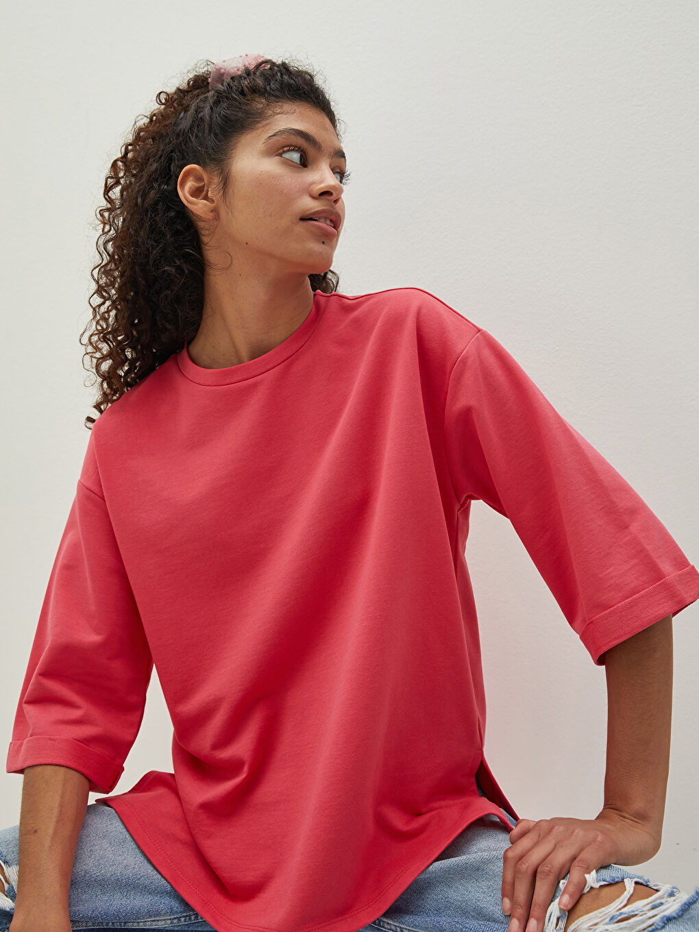 LCW Vision Crew Neck Plain Short Sleeve Women's T-Shirt -W1BL80Z8-GNB
