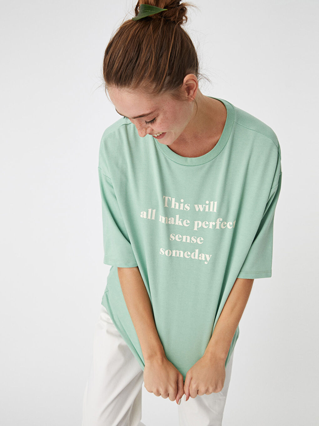 Rundhalsausschnitt Bedrucktes Kurzarm T-Shirt für Damen-2