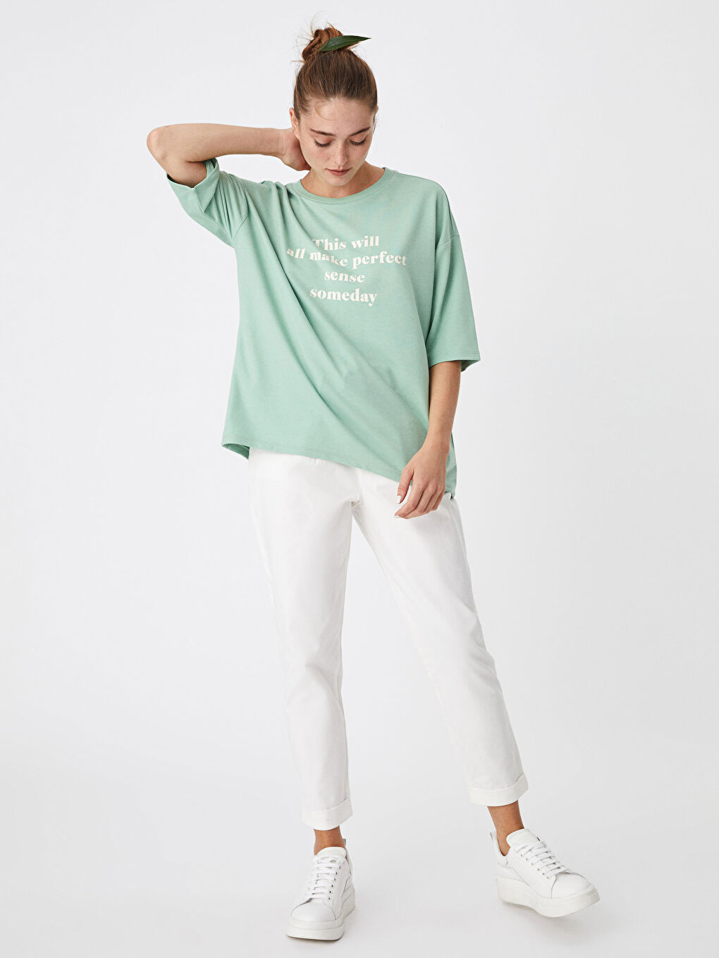 Rundhalsausschnitt Bedrucktes Kurzarm T-Shirt für Damen-3