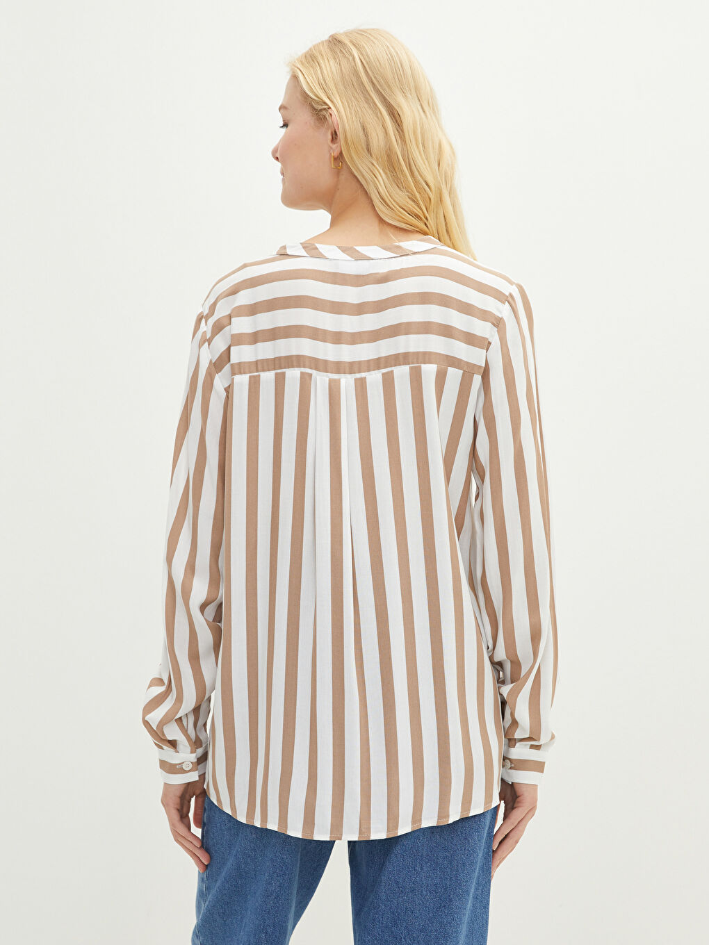 Turtleneck Striped Long Sleeve Viscose Women's Blouse-4