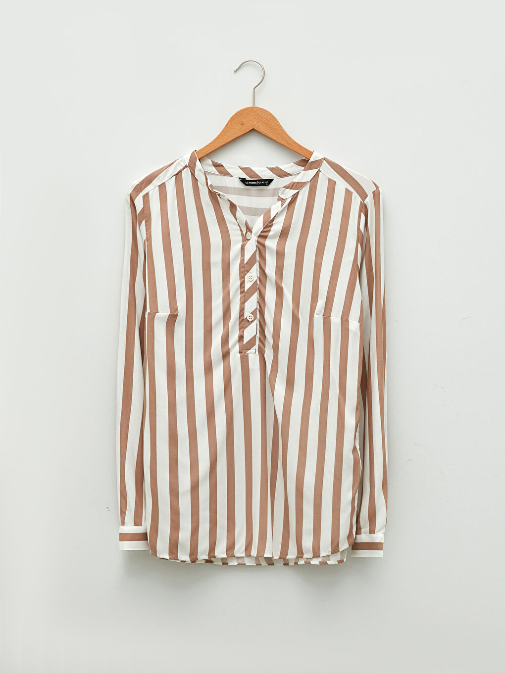 Turtleneck Striped Long Sleeve Viscose Women's Blouse-5