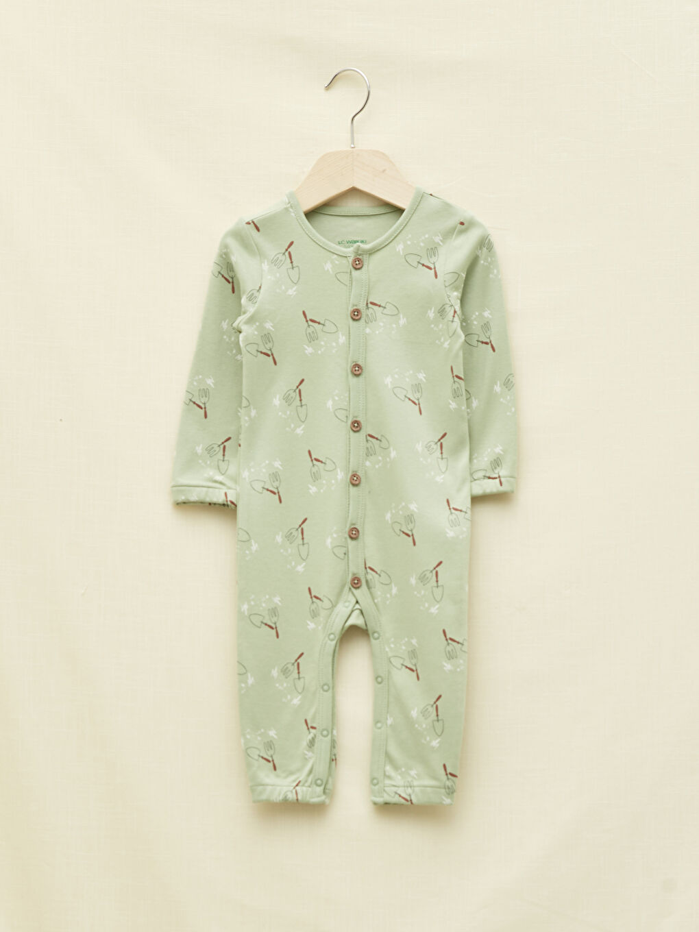 Crew Neck Long Sleeve Printed Baby Boy Jumpsuit