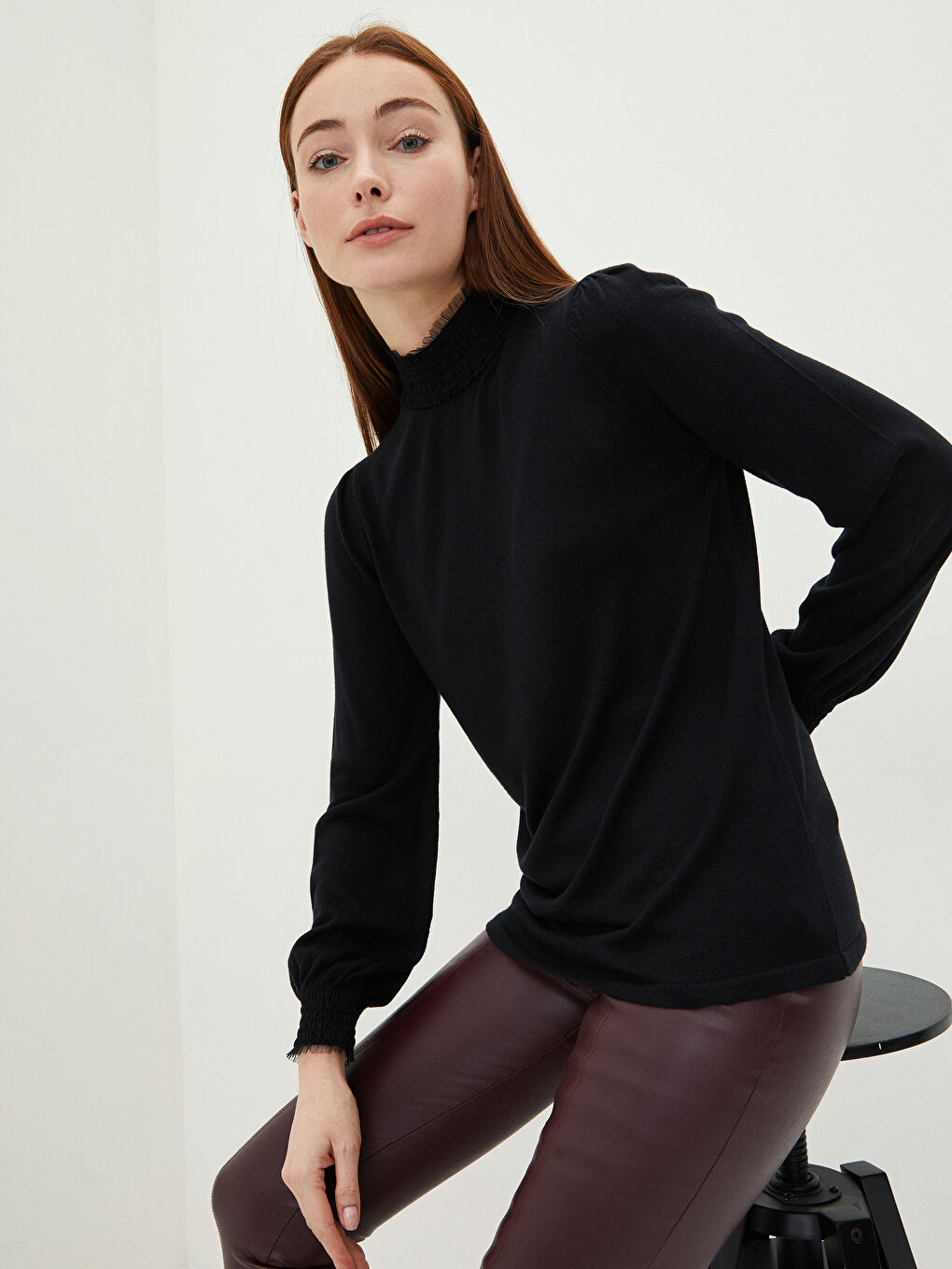 سترة ياقة قمع كم طويل مستقيمة للسيدات