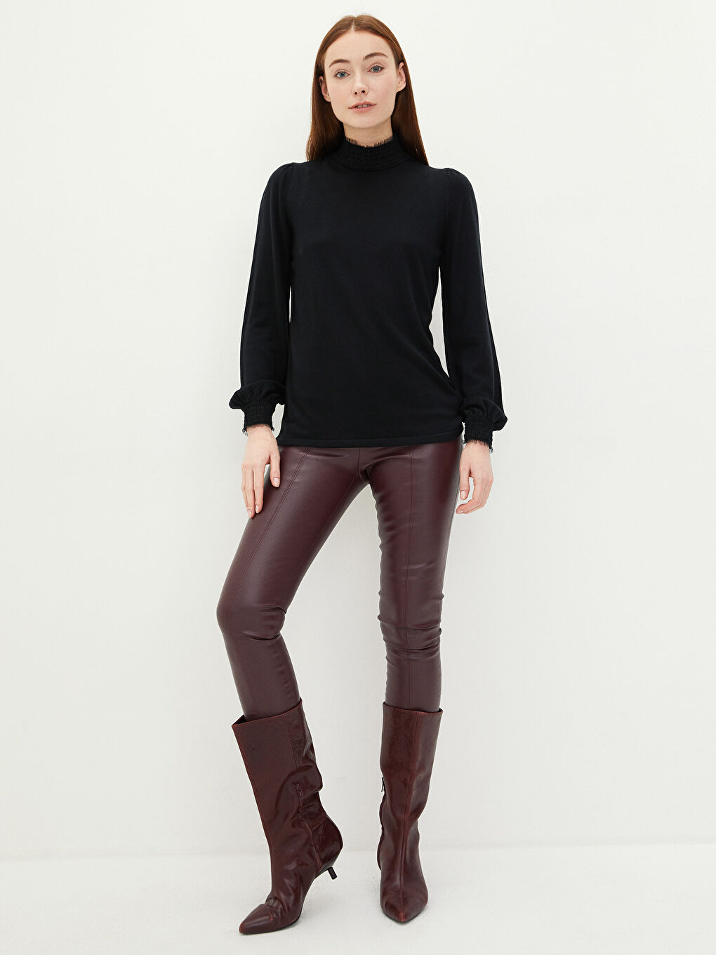 سترة ياقة قمع كم طويل مستقيمة للسيدات-1