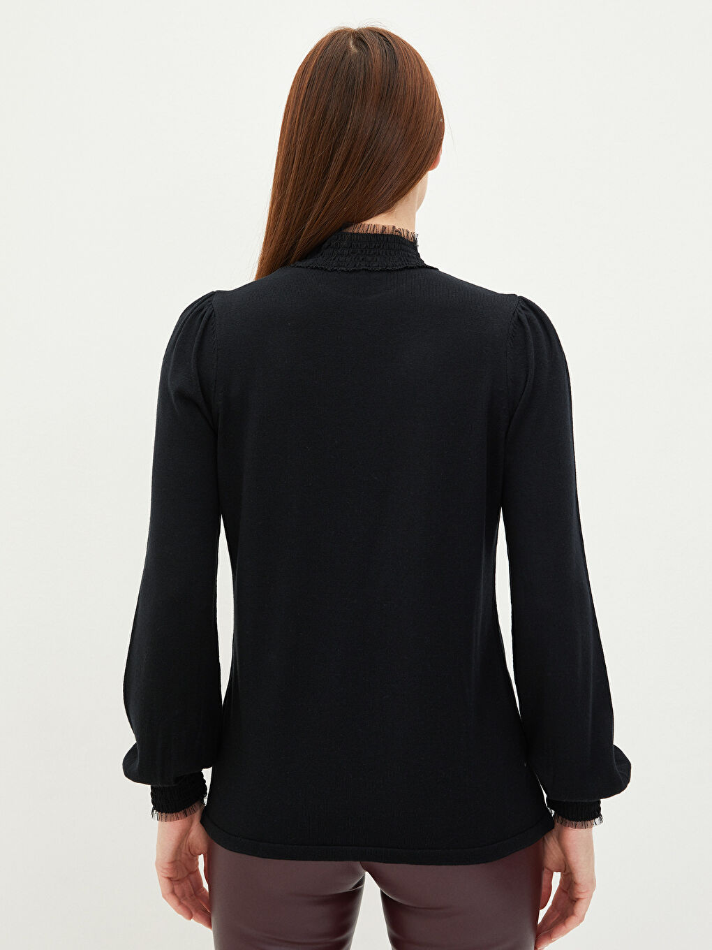 سترة ياقة قمع كم طويل مستقيمة للسيدات-3