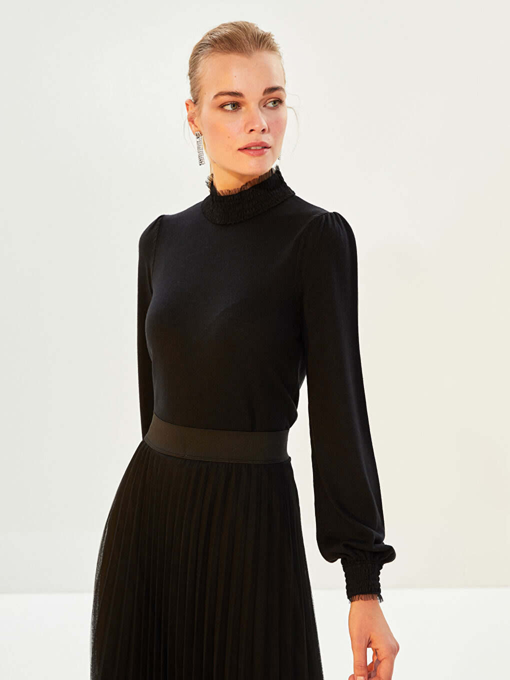 سترة ياقة قمع كم طويل مستقيمة للسيدات-5