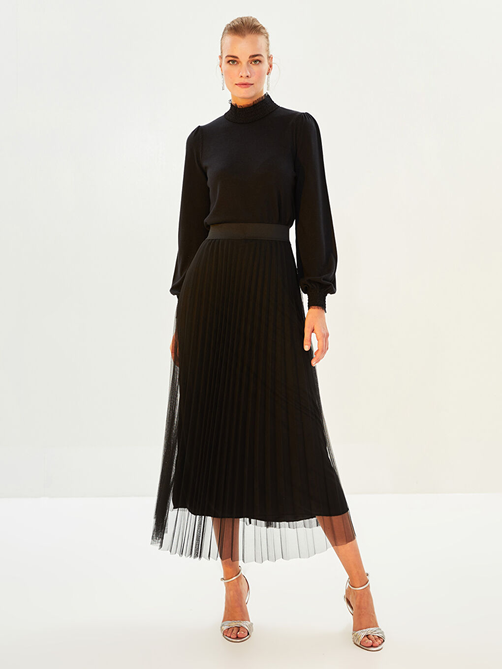 سترة ياقة قمع كم طويل مستقيمة للسيدات-6