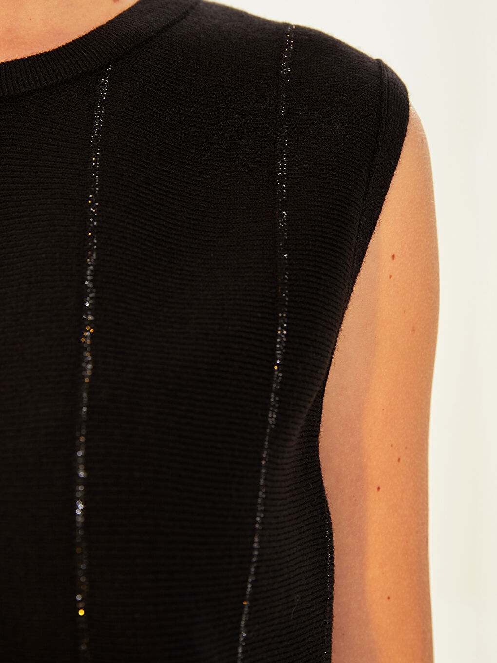 Siyah Kadın Bisiklet Yaka Çizgili Kolsuz Triko Tunik-2