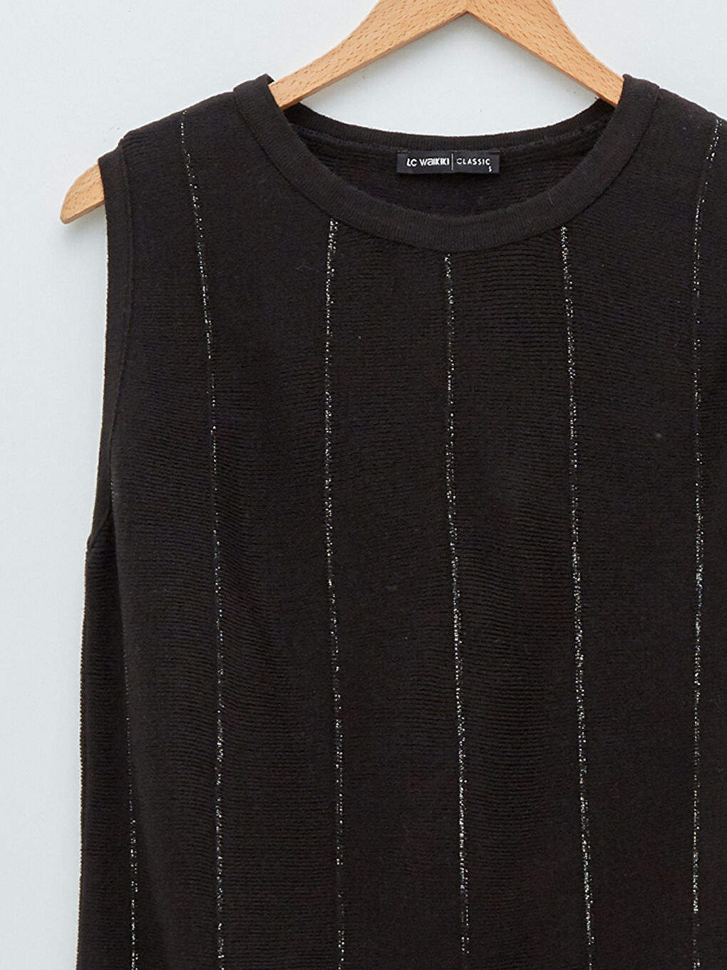 Siyah Kadın Bisiklet Yaka Çizgili Kolsuz Triko Tunik-7