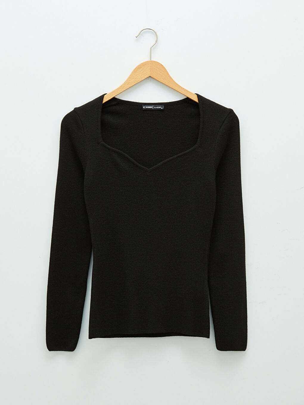 Siyah V Yaka Düz Uzun Kollu Kadın Kazak-7