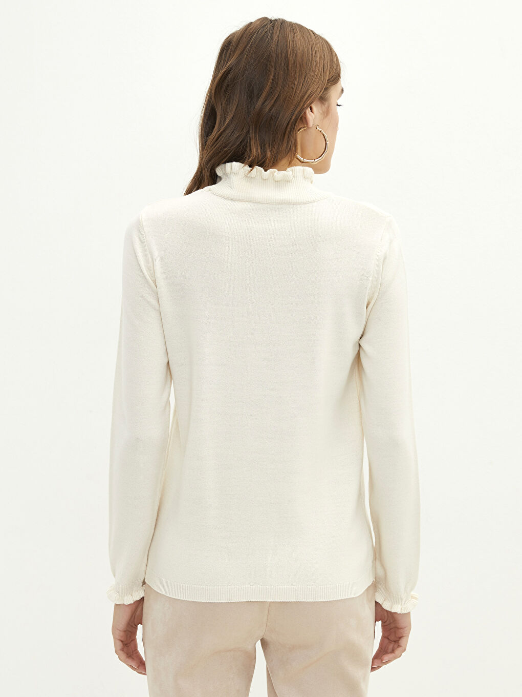 Frilly Stand Up Collar Straight Long Sleeve Women's Knitwear Sweater-3