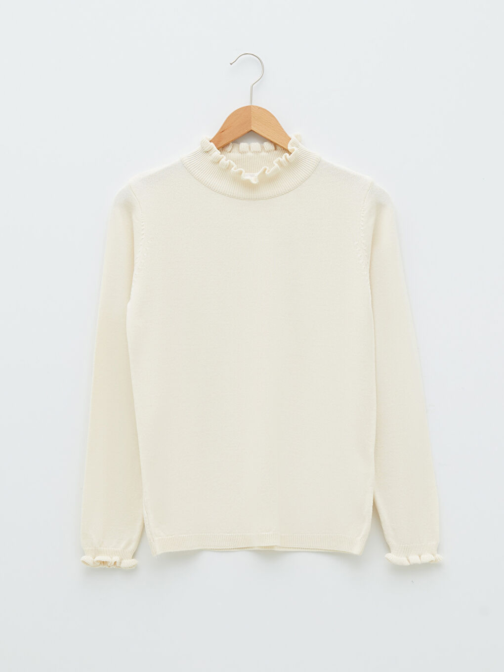 Frilly Stand Up Collar Straight Long Sleeve Women's Knitwear Sweater-4