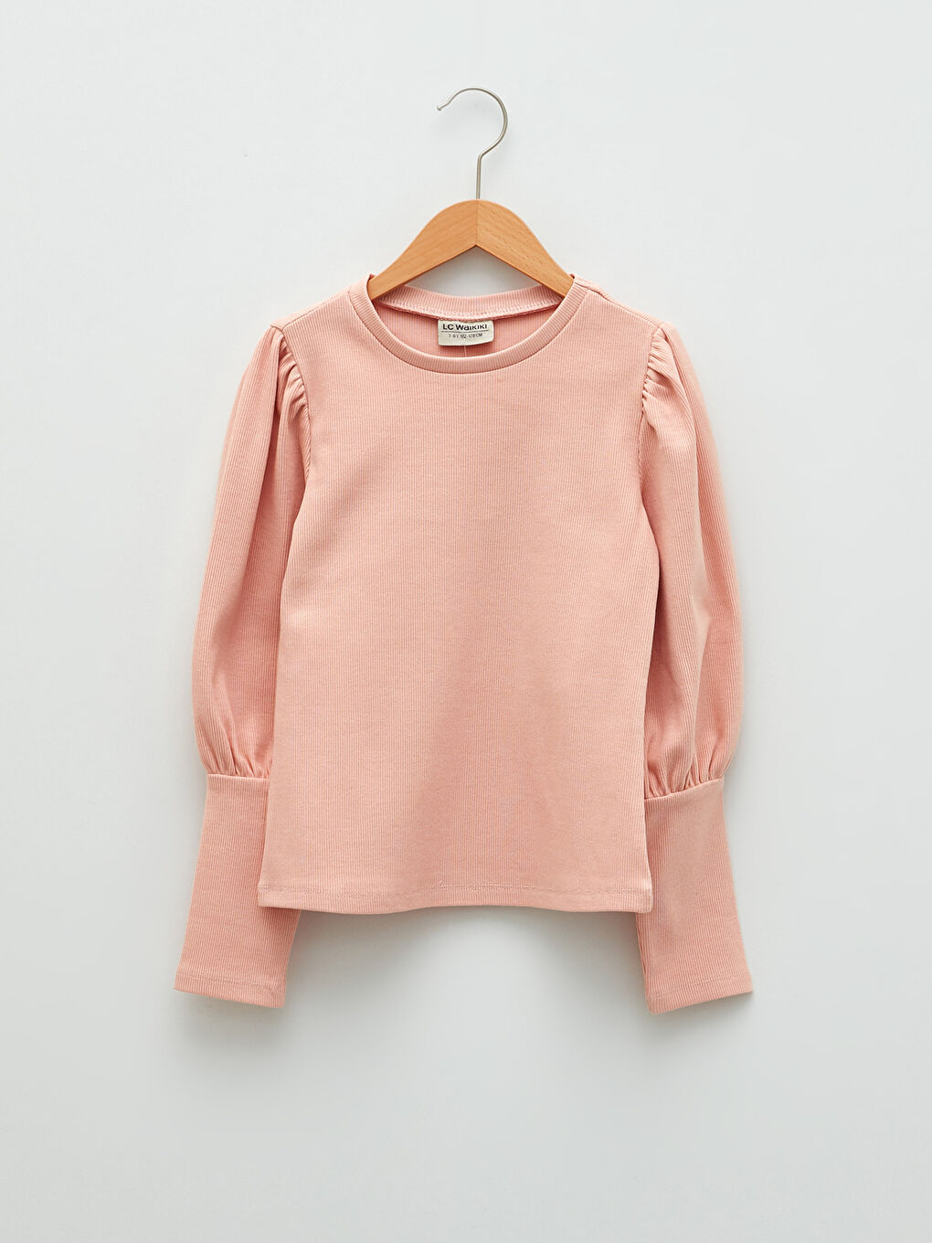 Pembe Bisiklet Yaka Basic Uzun Kollu Pamuklu Kız Çocuk Tişört