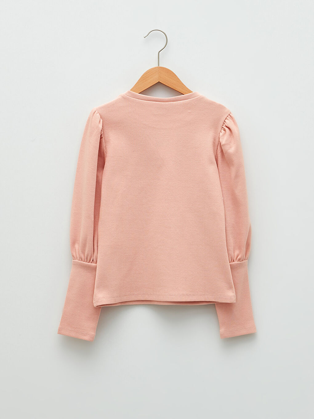 Pembe Bisiklet Yaka Basic Uzun Kollu Pamuklu Kız Çocuk Tişört-1