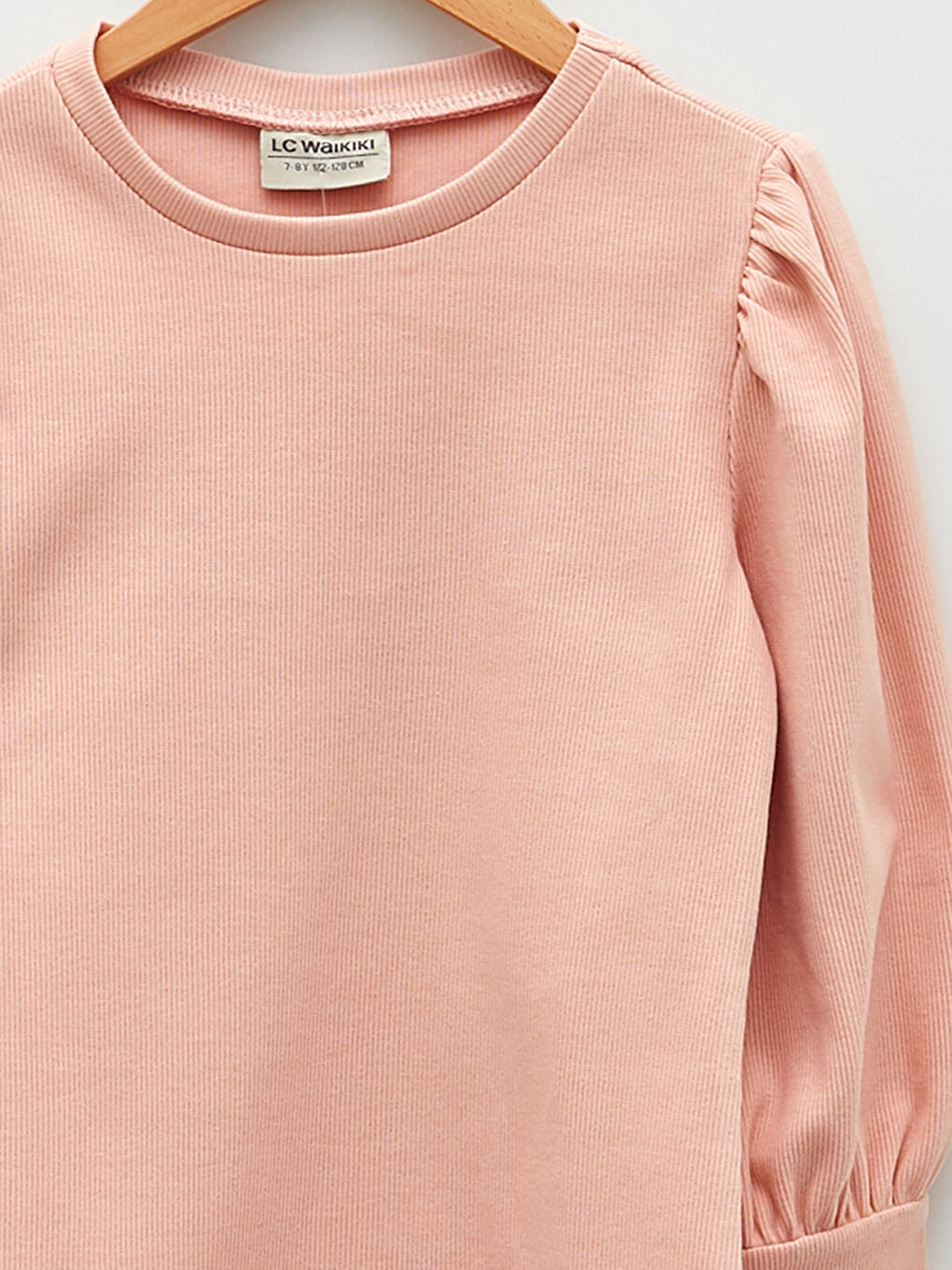 Pembe Bisiklet Yaka Basic Uzun Kollu Pamuklu Kız Çocuk Tişört-2