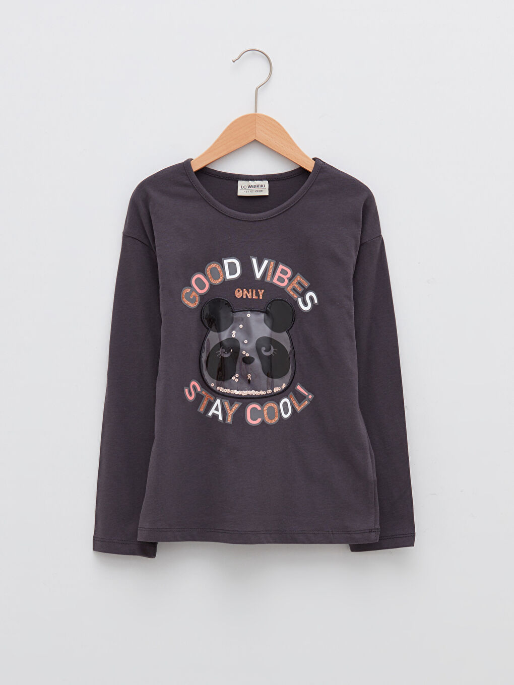 Crew Neck Printed Long Sleeve Cotton Girl T-shirt