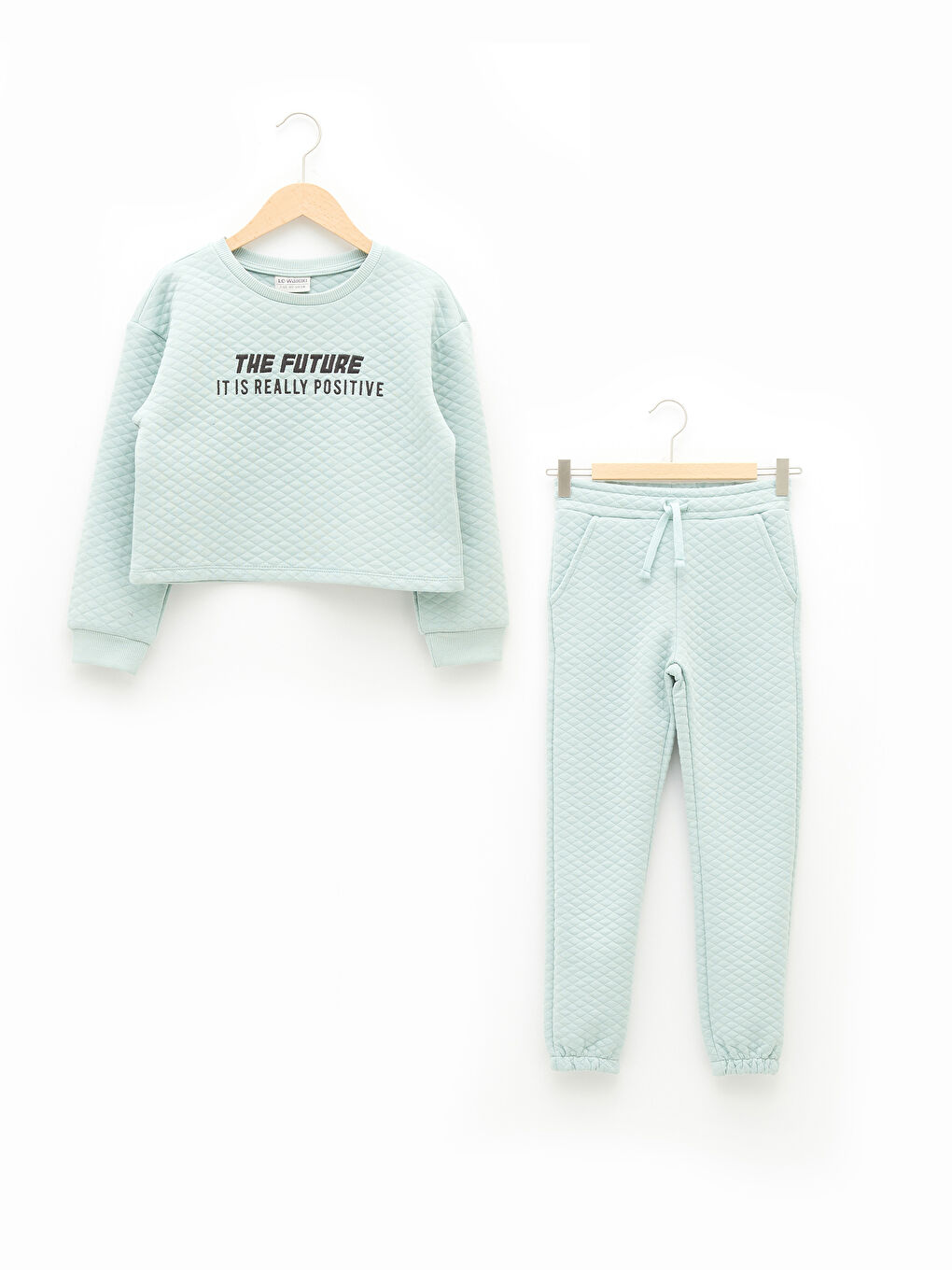 Rundhalsausschnitt Bedrucktes Gestepptes Langarm Mädchen-Sweatshirt und Sweatpants