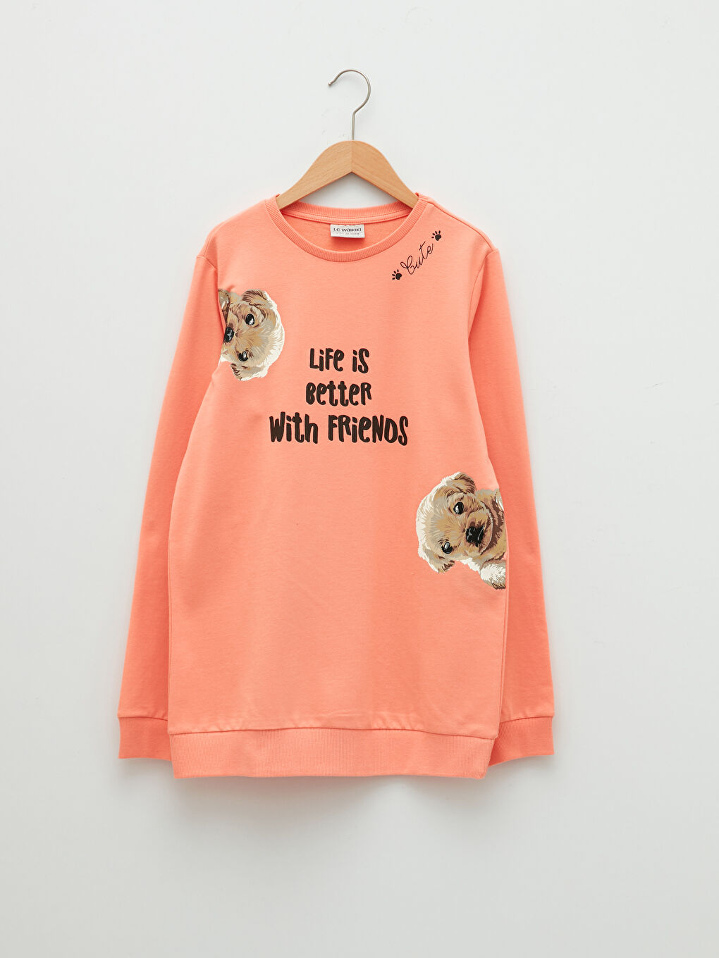 Crew Neck Printed Long Sleeve Oversize Girl's Sweatshirt and Tights-1