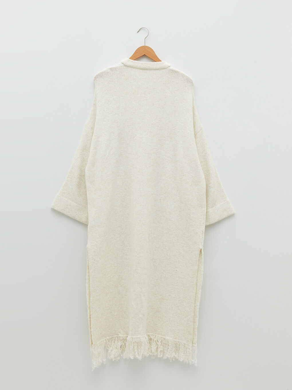 Ekru Bisiklet Yaka Düz Püskül Detaylı Uzun Kollu Kadın Triko Hırka-6