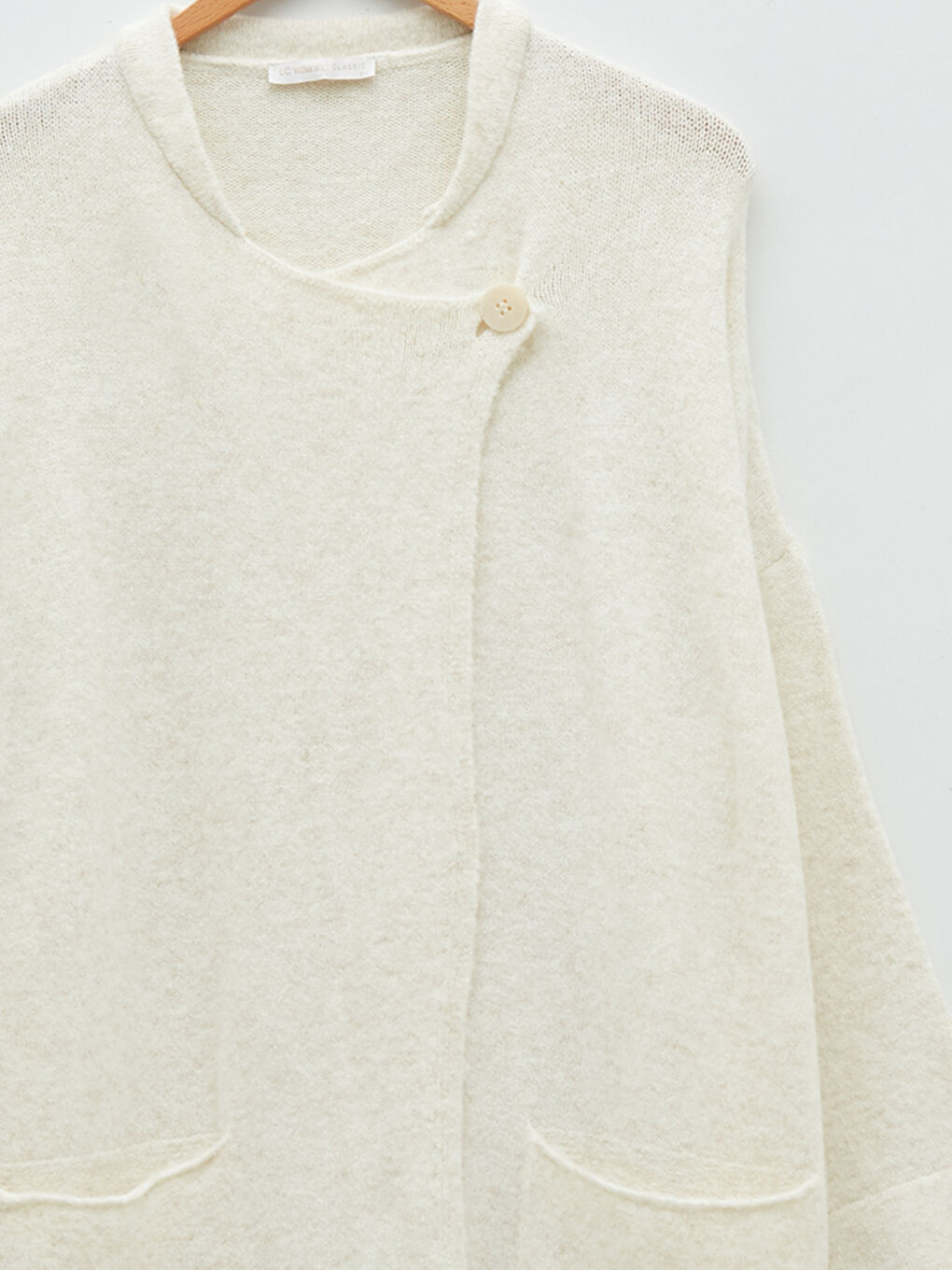 Ekru Bisiklet Yaka Düz Püskül Detaylı Uzun Kollu Kadın Triko Hırka-7