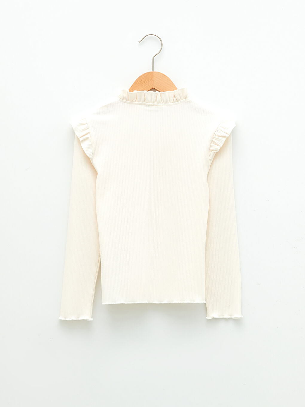 Ekru Yarım Balıkçı Yaka Basic Uzun Kollu Kız Çocuk Tişört-1