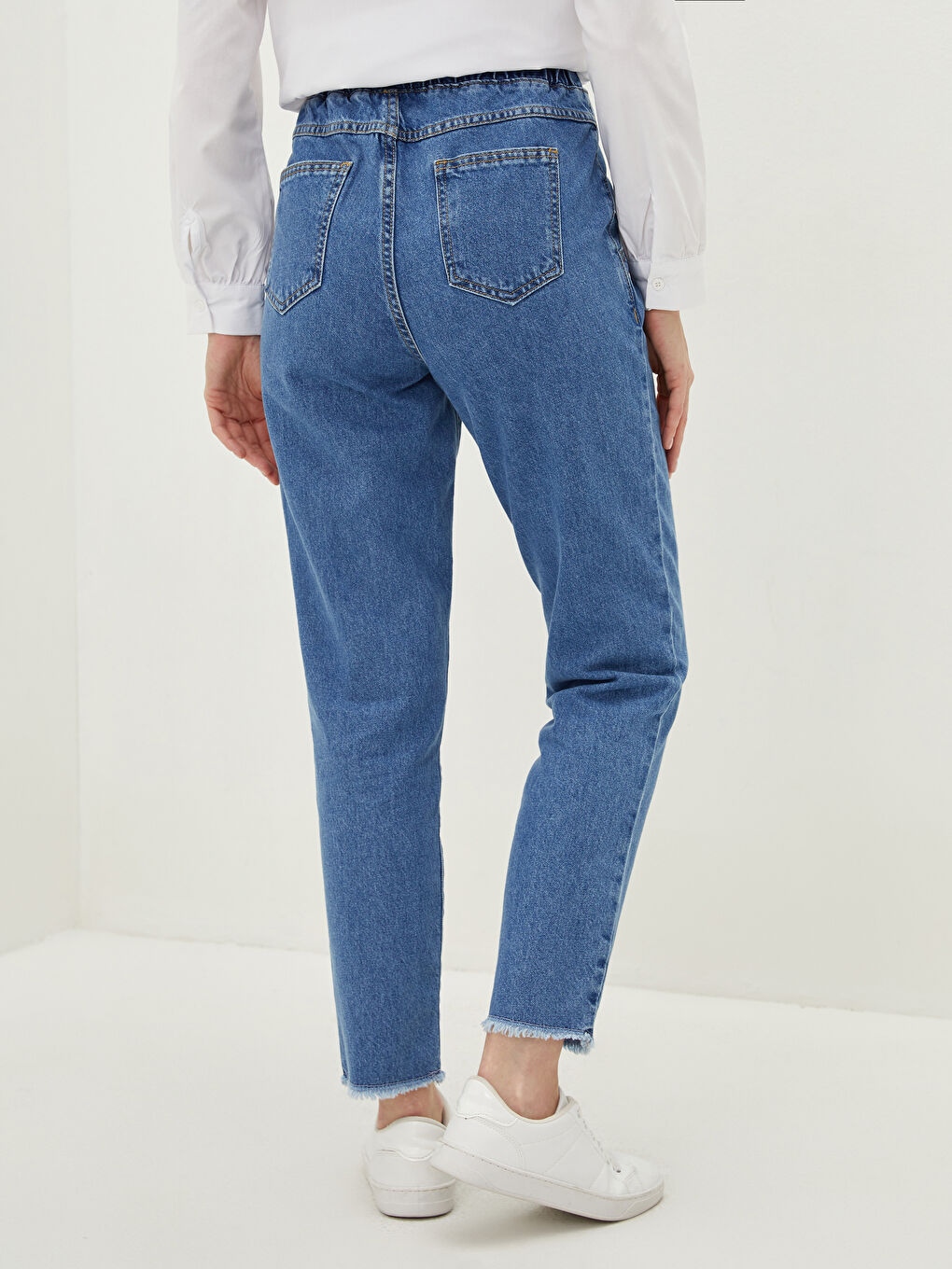 LCW Modest Elastic Waist Wide Fit Straight Pocket Detailed Women's Harem Jeans -W1BO76Z8-507