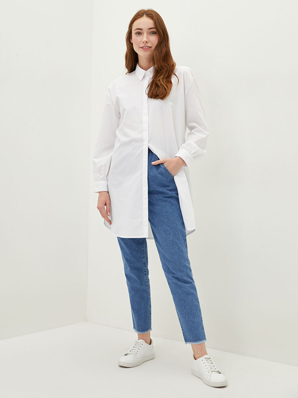 LCW Modest Elastic Waist Wide Fit Straight Pocket Detailed Women's Harem Jeans -W1BO76Z8-507