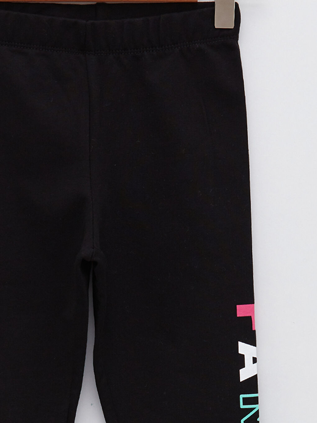 ليجن طويل بناتي بخصر مطاطي و طباعة حروف من القطن-2