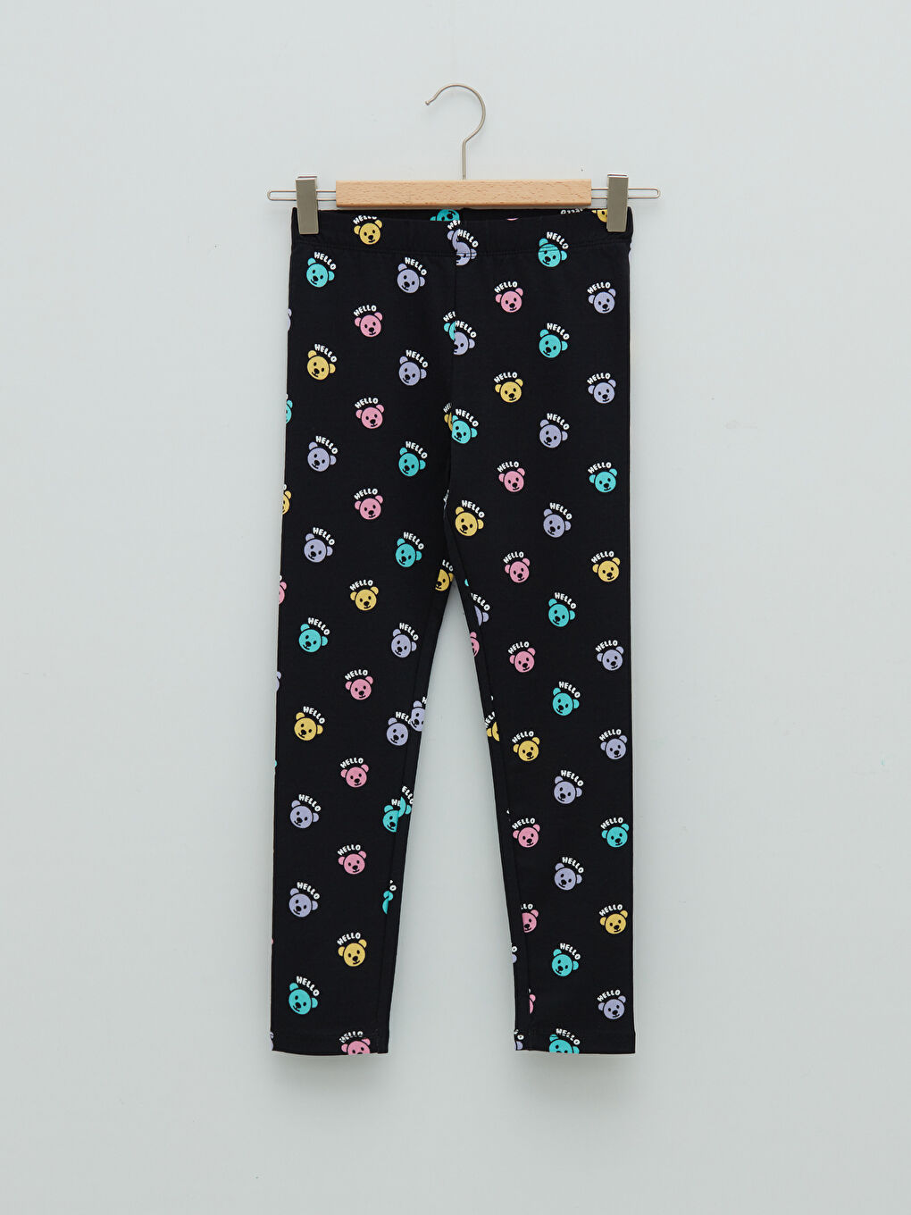 Siyah Beli Lastikli Baskılı Pamuklu Kız Çocuk Uzun Tayt