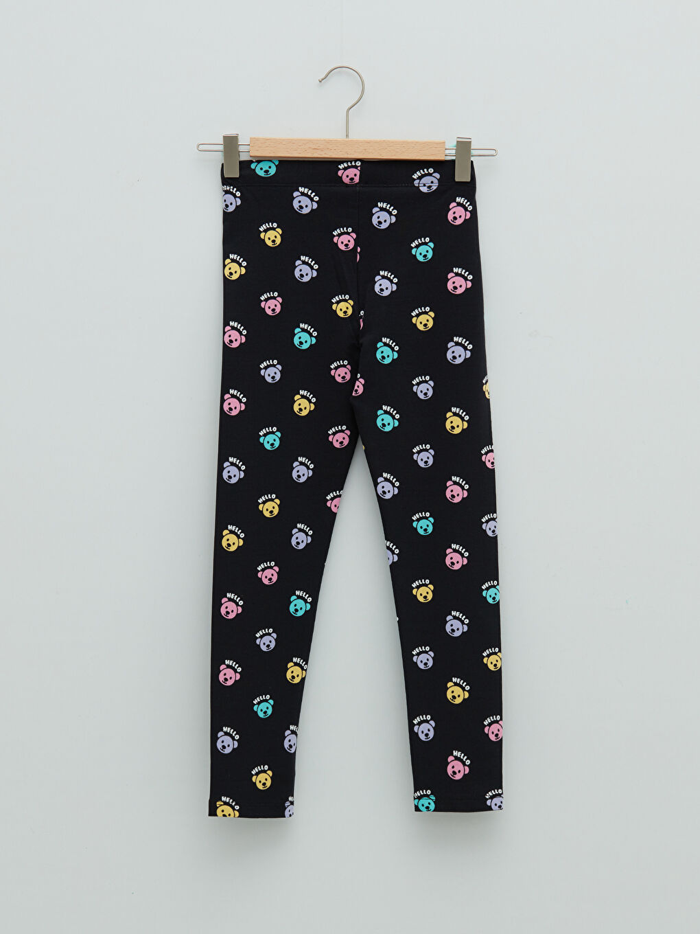 Siyah Beli Lastikli Baskılı Pamuklu Kız Çocuk Uzun Tayt-1