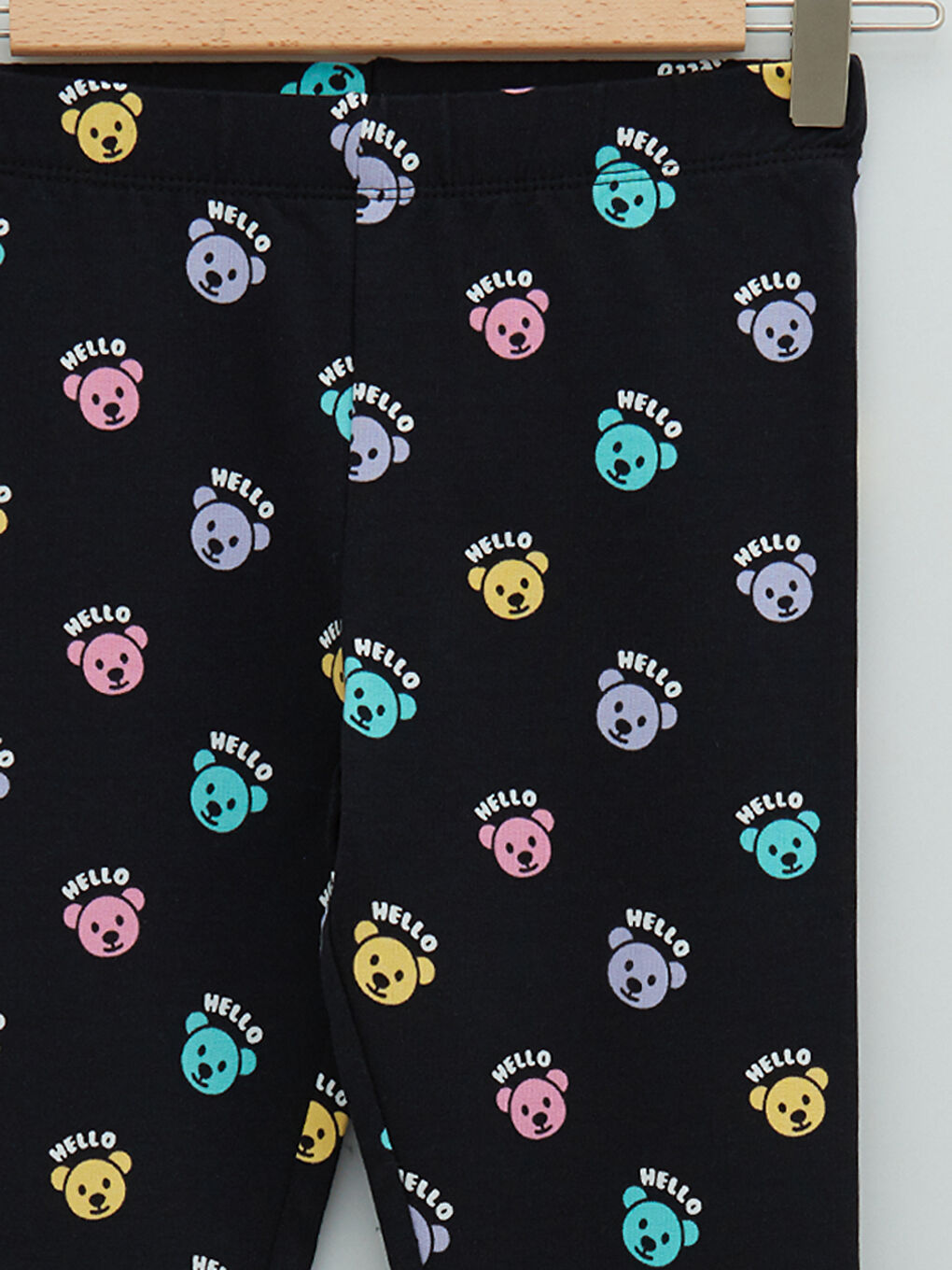 Siyah Beli Lastikli Baskılı Pamuklu Kız Çocuk Uzun Tayt-2