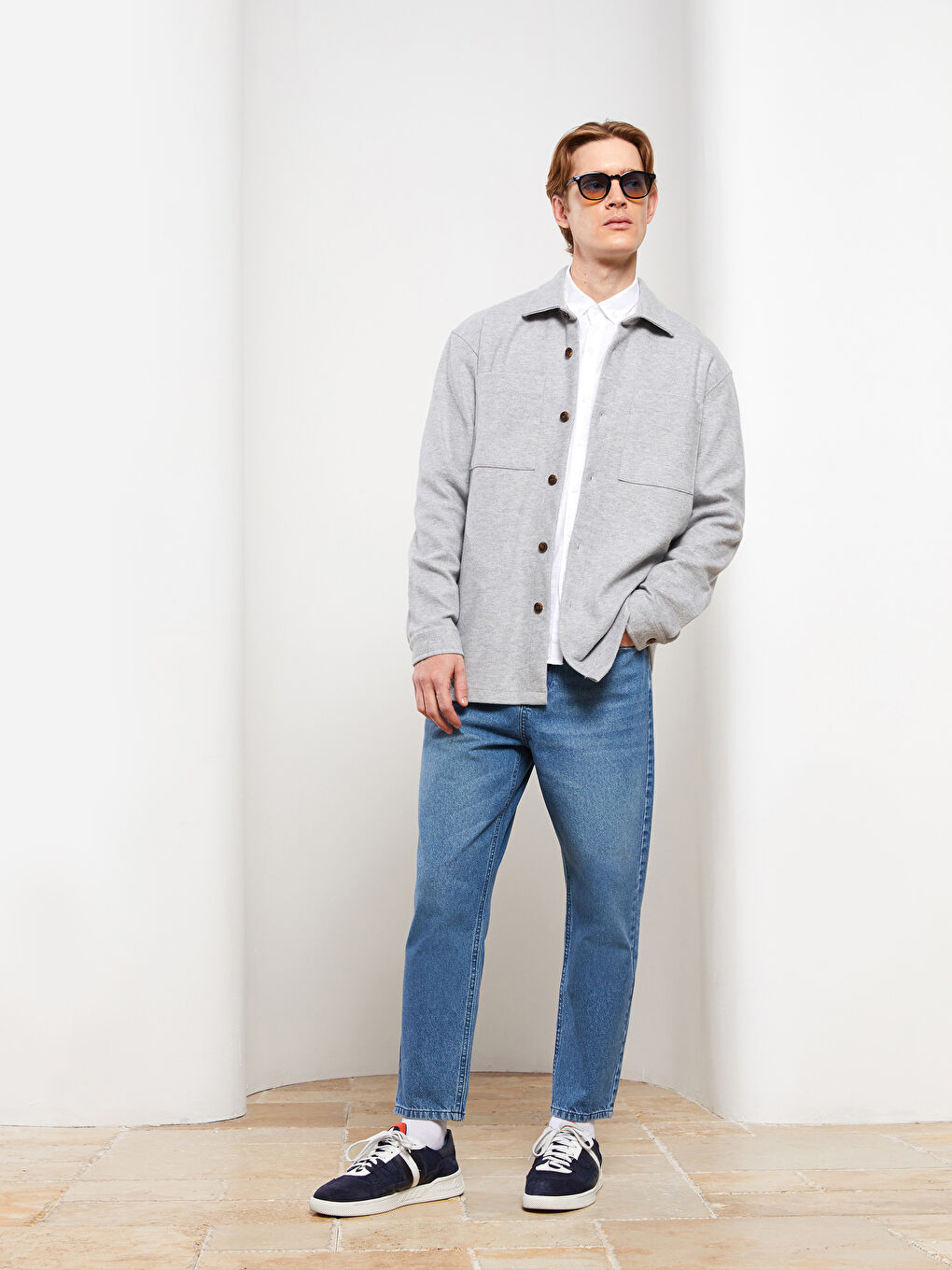 Gri Rahat Kalıp Uzun Kollu Erkek Gömlek