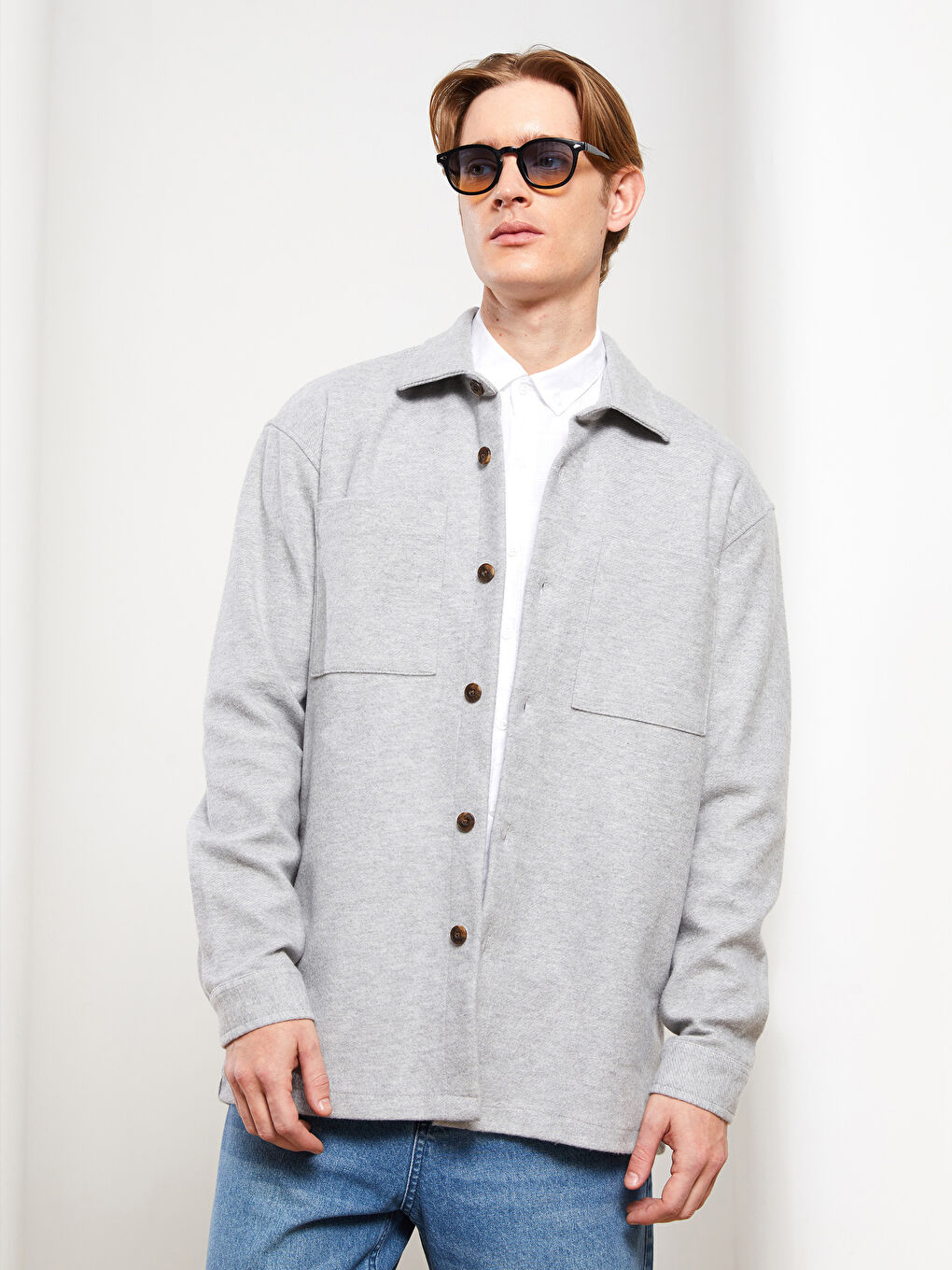 Gri Rahat Kalıp Uzun Kollu Erkek Gömlek-1