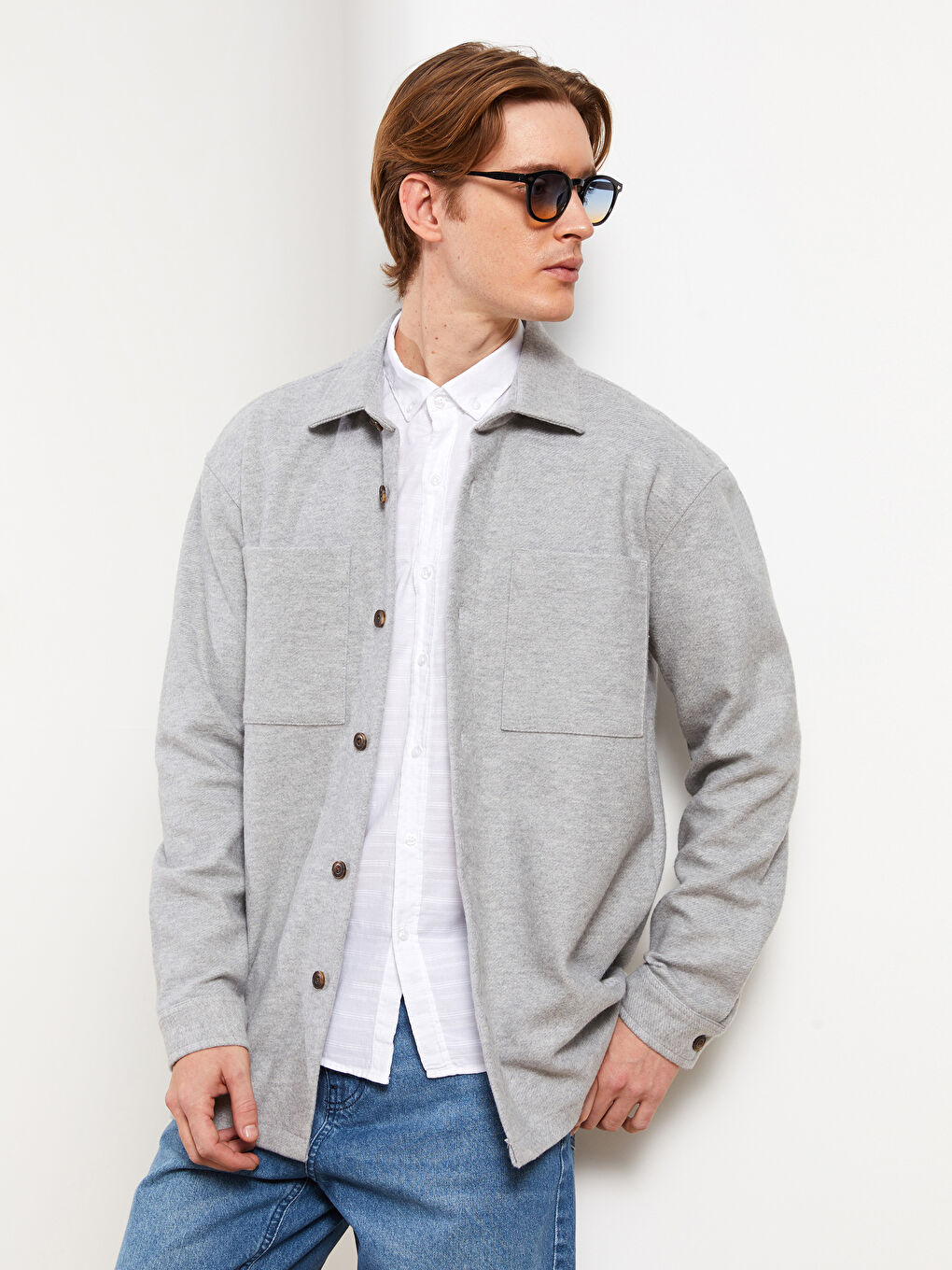 Gri Rahat Kalıp Uzun Kollu Erkek Gömlek-2