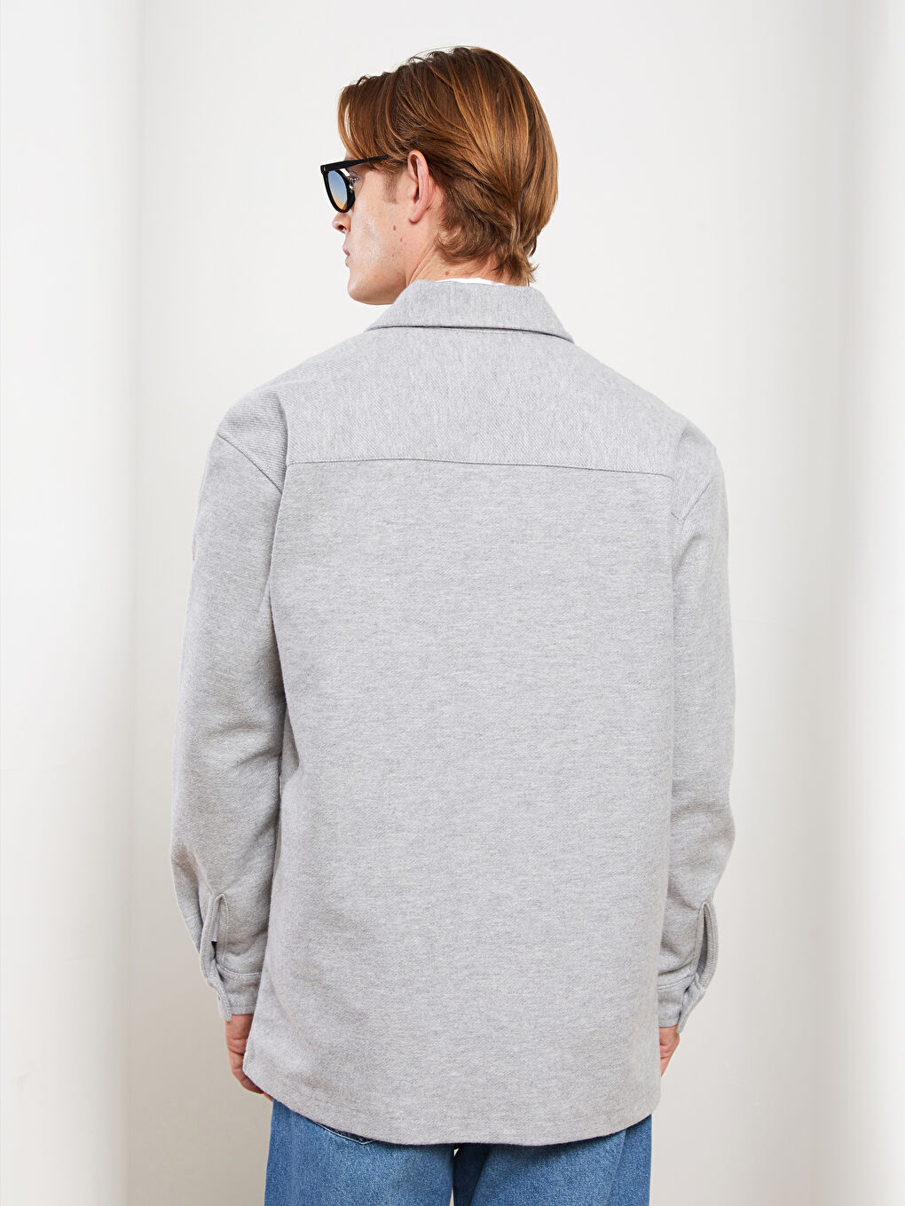 Gri Rahat Kalıp Uzun Kollu Erkek Gömlek-4