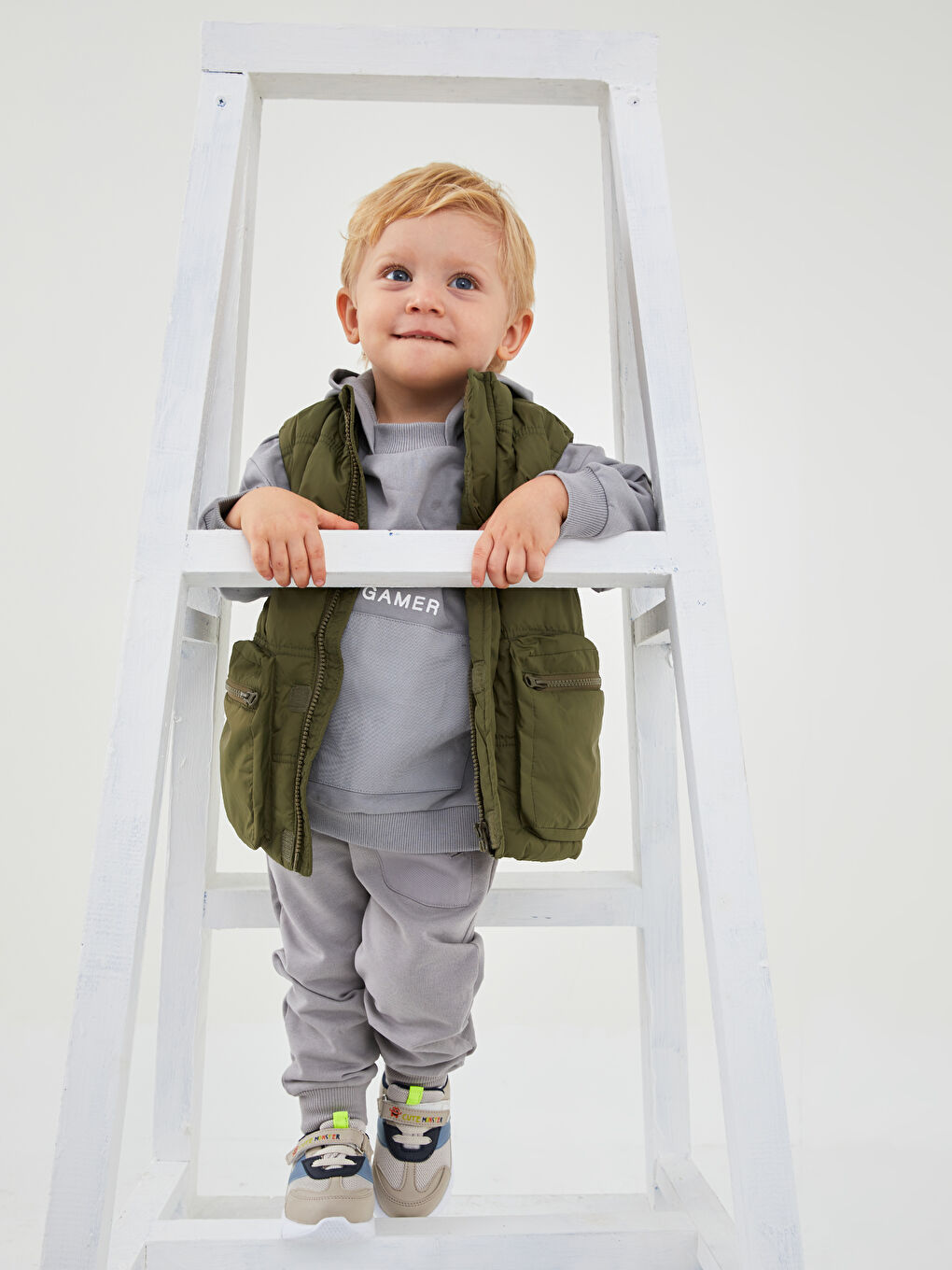 Haki Dik Yaka Basic Erkek Bebek Yelek