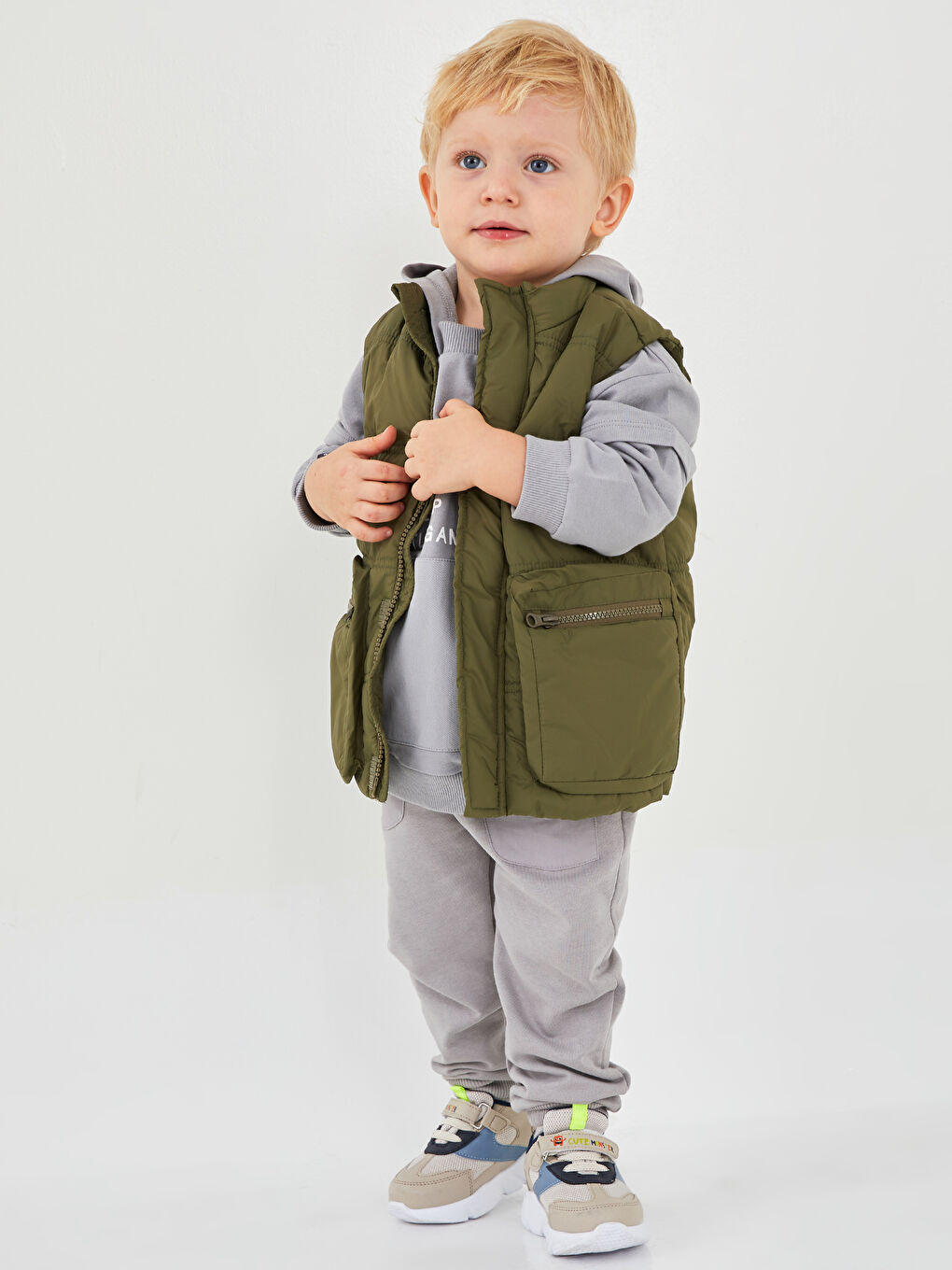 Haki Dik Yaka Basic Erkek Bebek Yelek-3