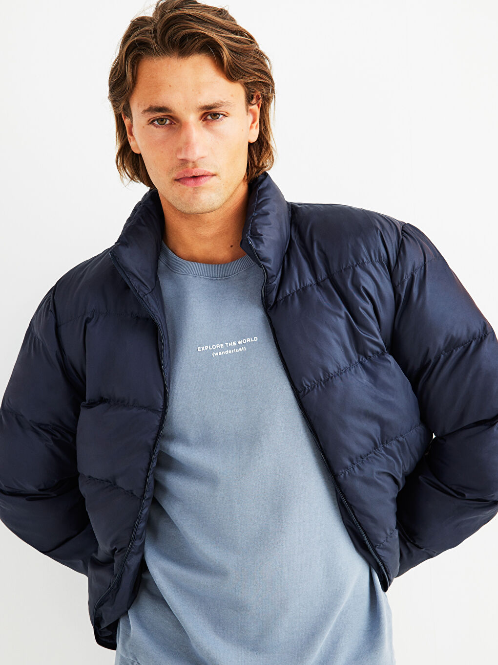 Antrasit Bisiklet Yaka Uzun Kollu Baskılı Erkek Sweatshirt