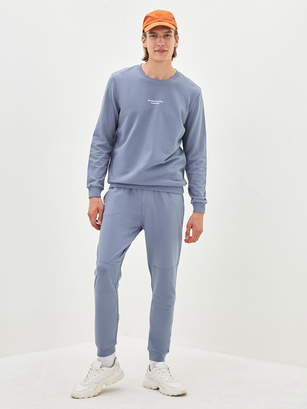 Antrasit Bisiklet Yaka Uzun Kollu Baskılı Erkek Sweatshirt-4