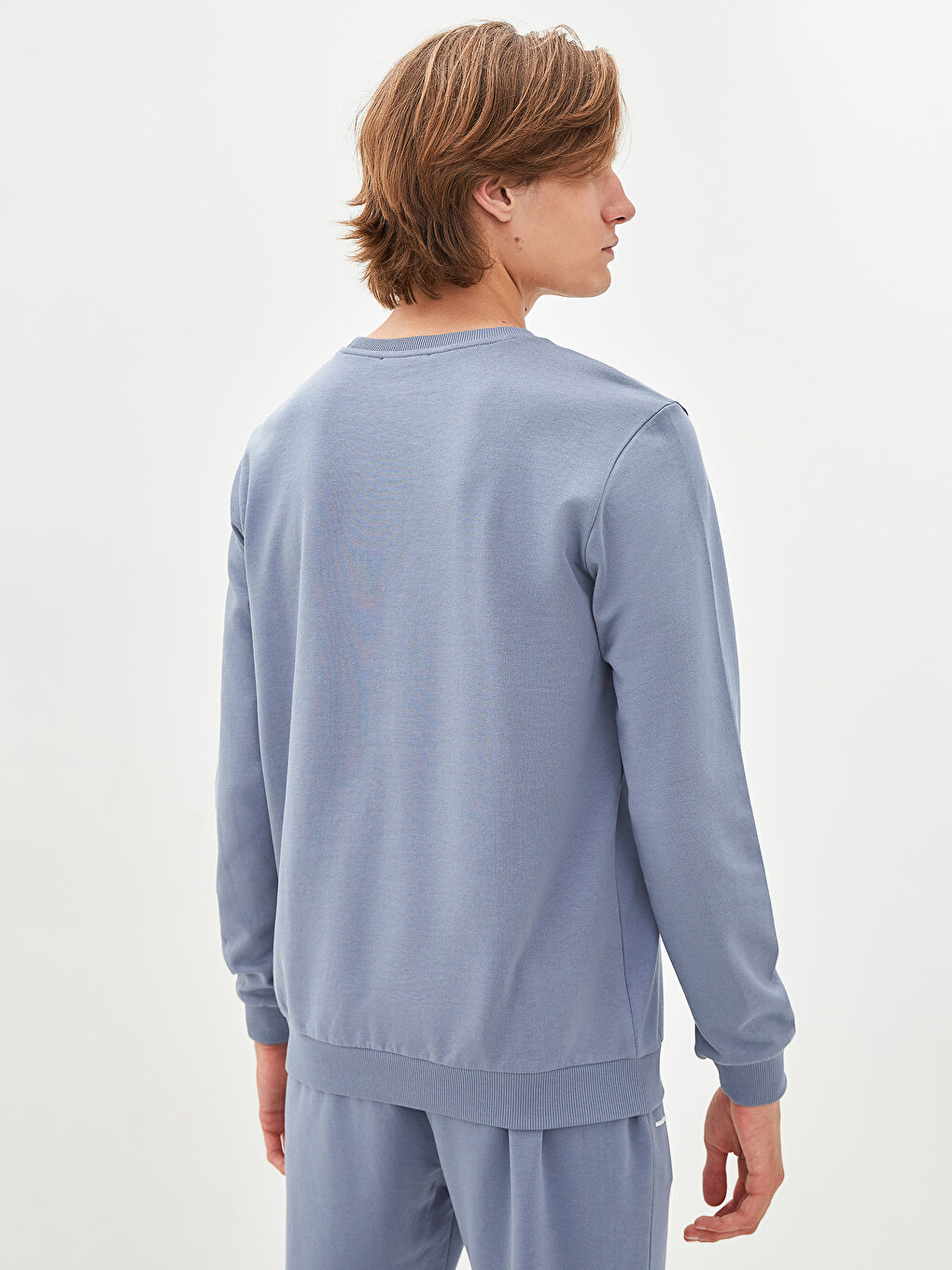 Antrasit Bisiklet Yaka Uzun Kollu Baskılı Erkek Sweatshirt-5