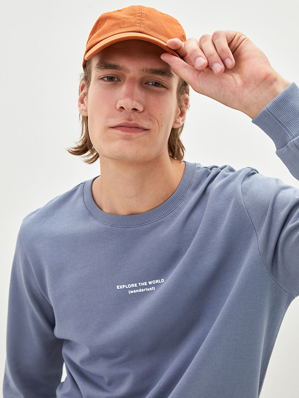 Antrasit Bisiklet Yaka Uzun Kollu Baskılı Erkek Sweatshirt-2