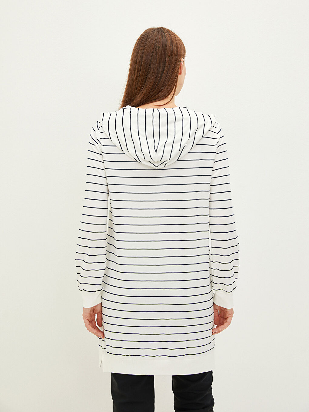 Hooded Striped Long Sleeve Women's Sweatshirt Tunic-5