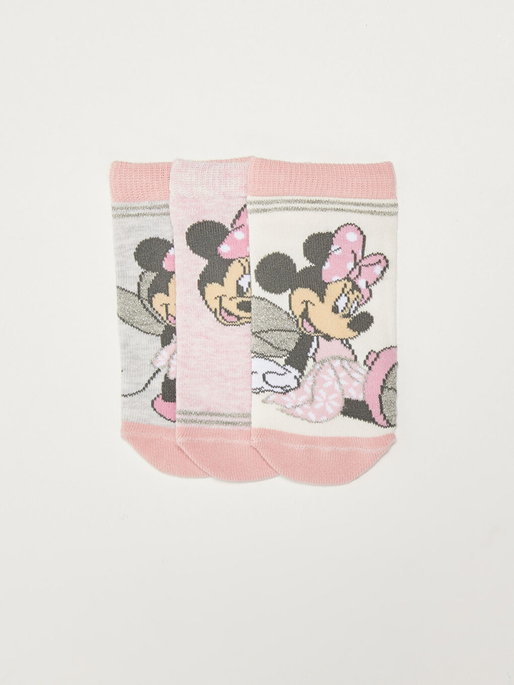 Pembe Minnie Mouse Desenli Kız Çocuk Patik Çorap 3'lü