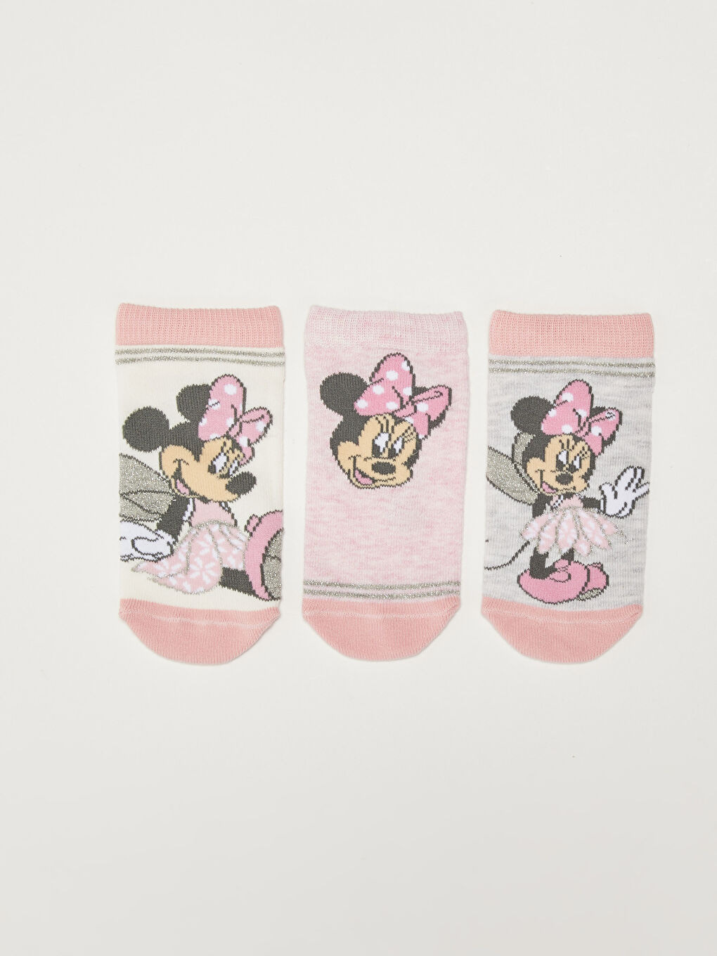 Pembe Minnie Mouse Desenli Kız Çocuk Patik Çorap 3'lü-1