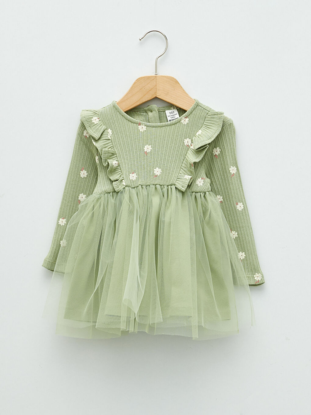 Robe Bébé Fille à Jupe en Tulle Imprimée à Manches Longues et Col Rond